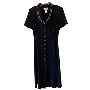 Miss Dorby Vintage Black Longer Length Dress Size 16 Animal Print Collar Trim